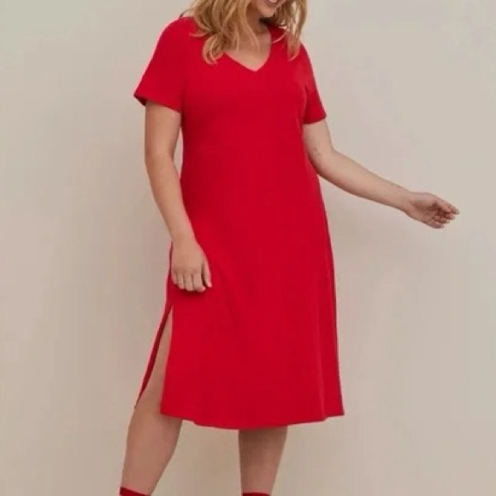 NWT Torrid Red Cotton Slub Side Slit Midi Dress - Torrid Size 3 (22-24, 3X)